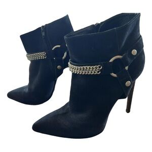 100% authentic Saint Laurent Black Suede Ankle Boots with Chain Detail